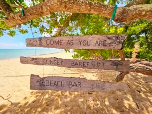 Come as you are, Sunset barefoot beach bar sign