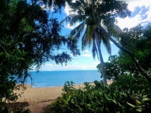Beach and water view from pathway from a unit